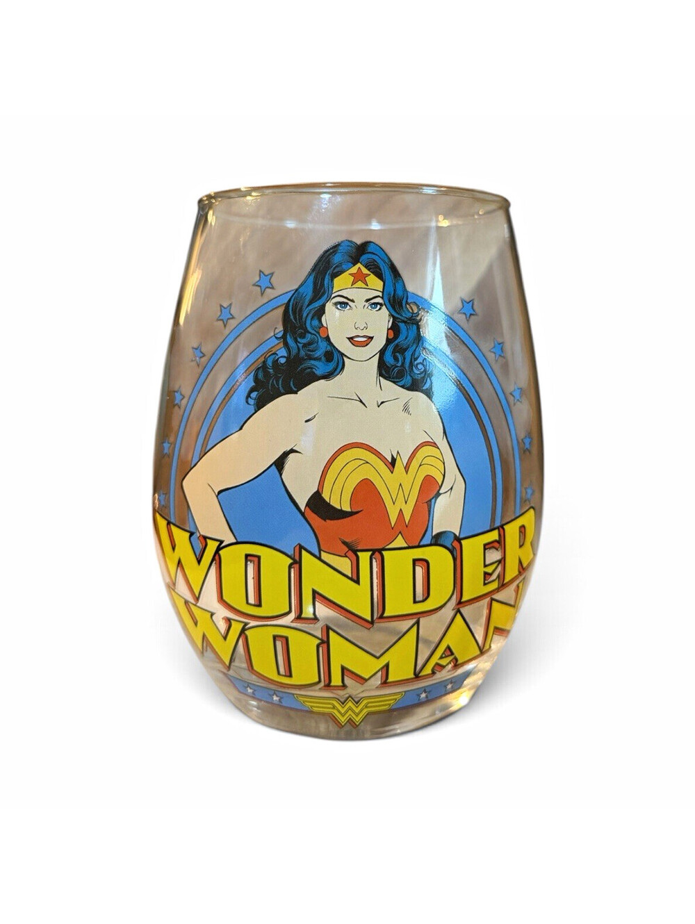 Wonder Woman Clear Glass Drinking Glass Multicolor Painted Decorated Cold